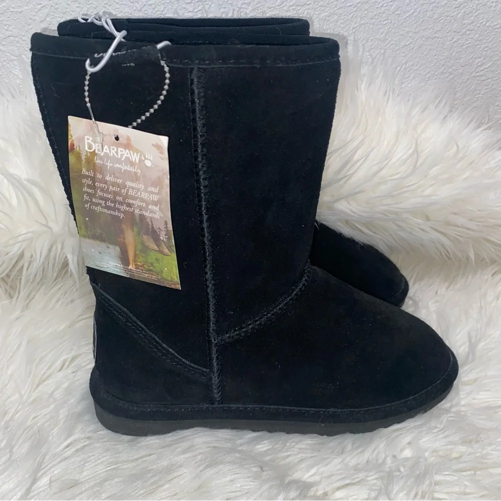 BearPaw Black Suede Sherpa Boots - Picture 2 of 10